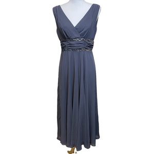 S.L. Fashions Grey V-Neck Sequined Midi Dress.  Size 10